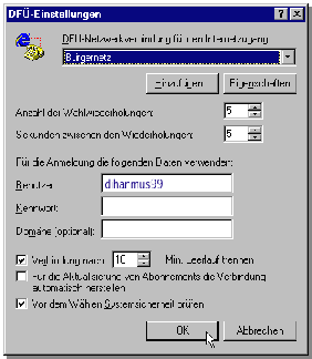 Karteikarte Verbindungen - Einstellungen